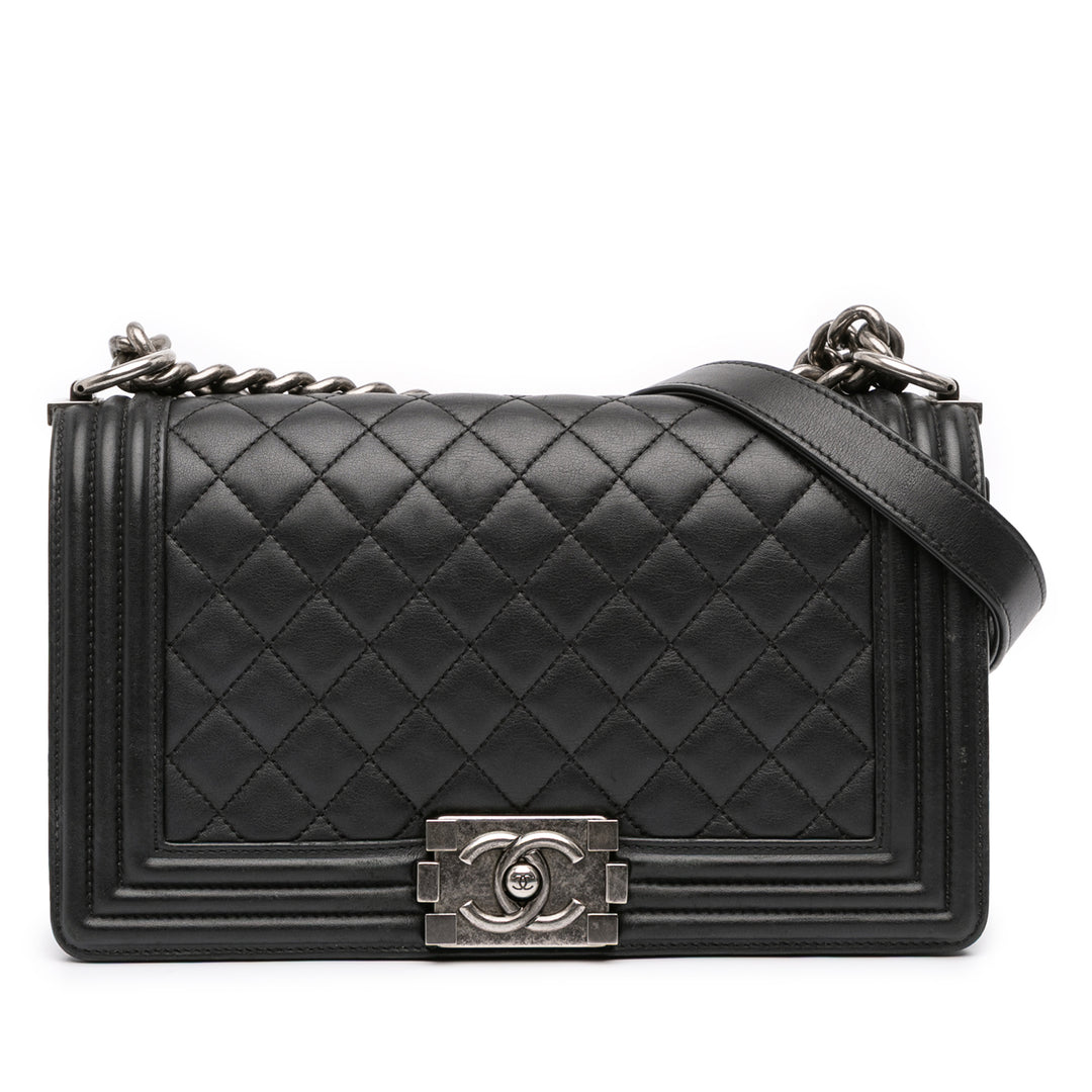 Chanel Old Medium Quilted Cuir d’agneau Boy Flap Noir – GABY PARIS Authentique