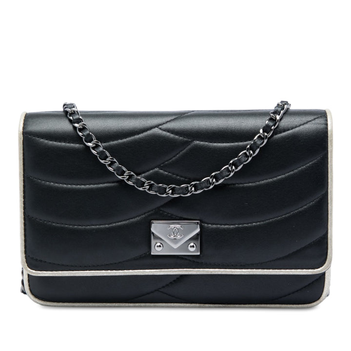 Pagoda Wallet on Chain Cuir d'agneau Noir