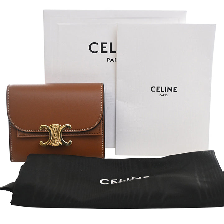 Celine brillant Cuir de veau Triomphe à rabat Small Portefeuille