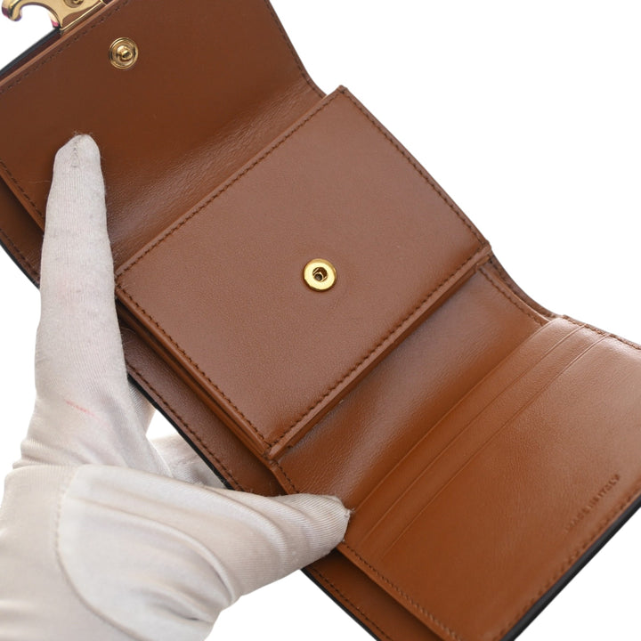 Celine brillant Cuir de veau Triomphe à rabat Small Portefeuille