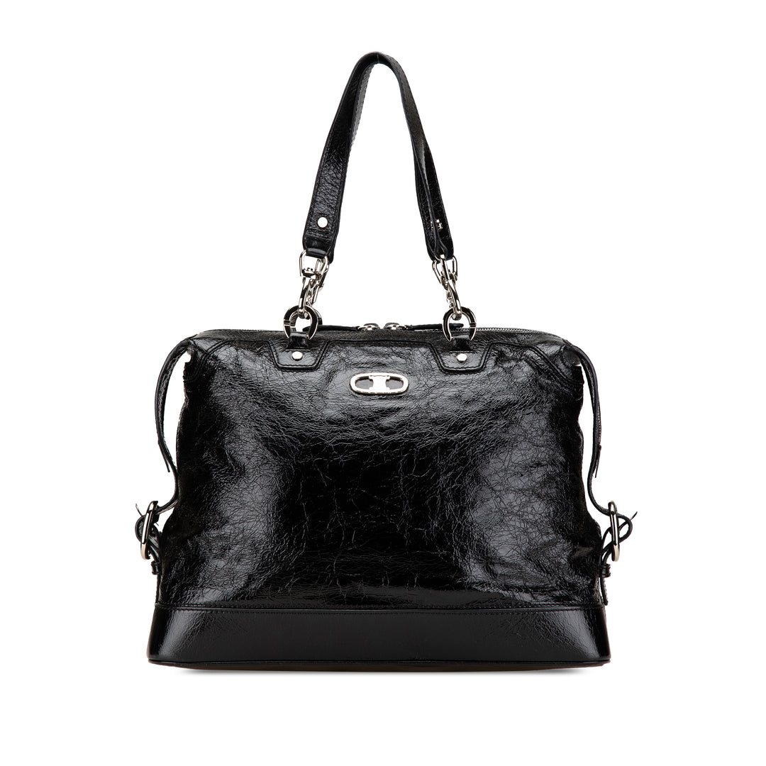 Crinkled Patent Macadam Tote Black - Gaby Paris