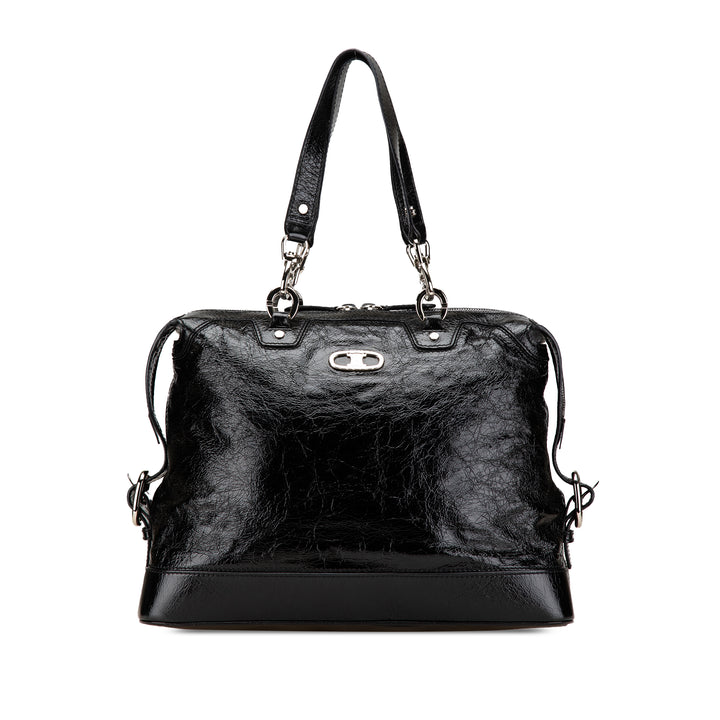 Crinkled Patent Macadam Tote Black - Gaby Paris