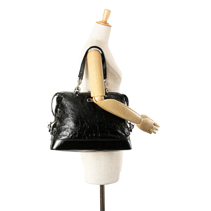 Crinkled Patent Macadam Tote Black - Gaby Paris