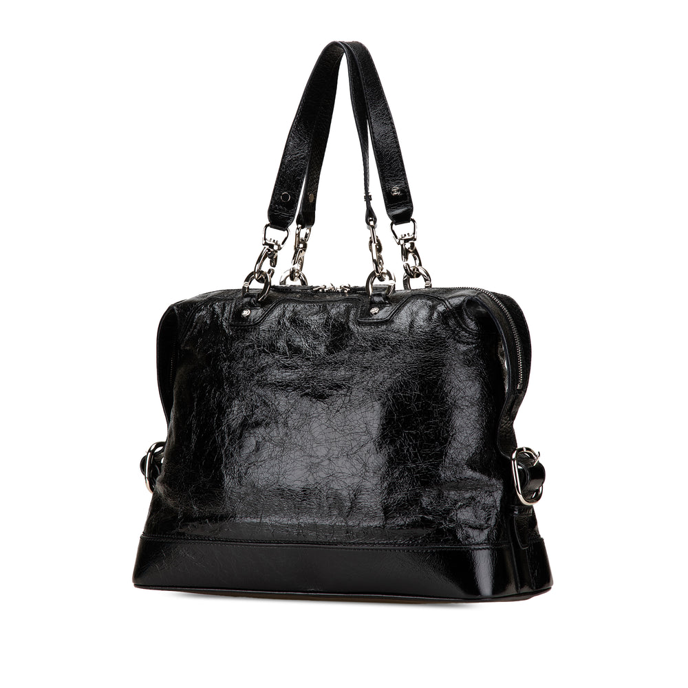 Crinkled Patent Macadam Tote Black - Gaby Paris