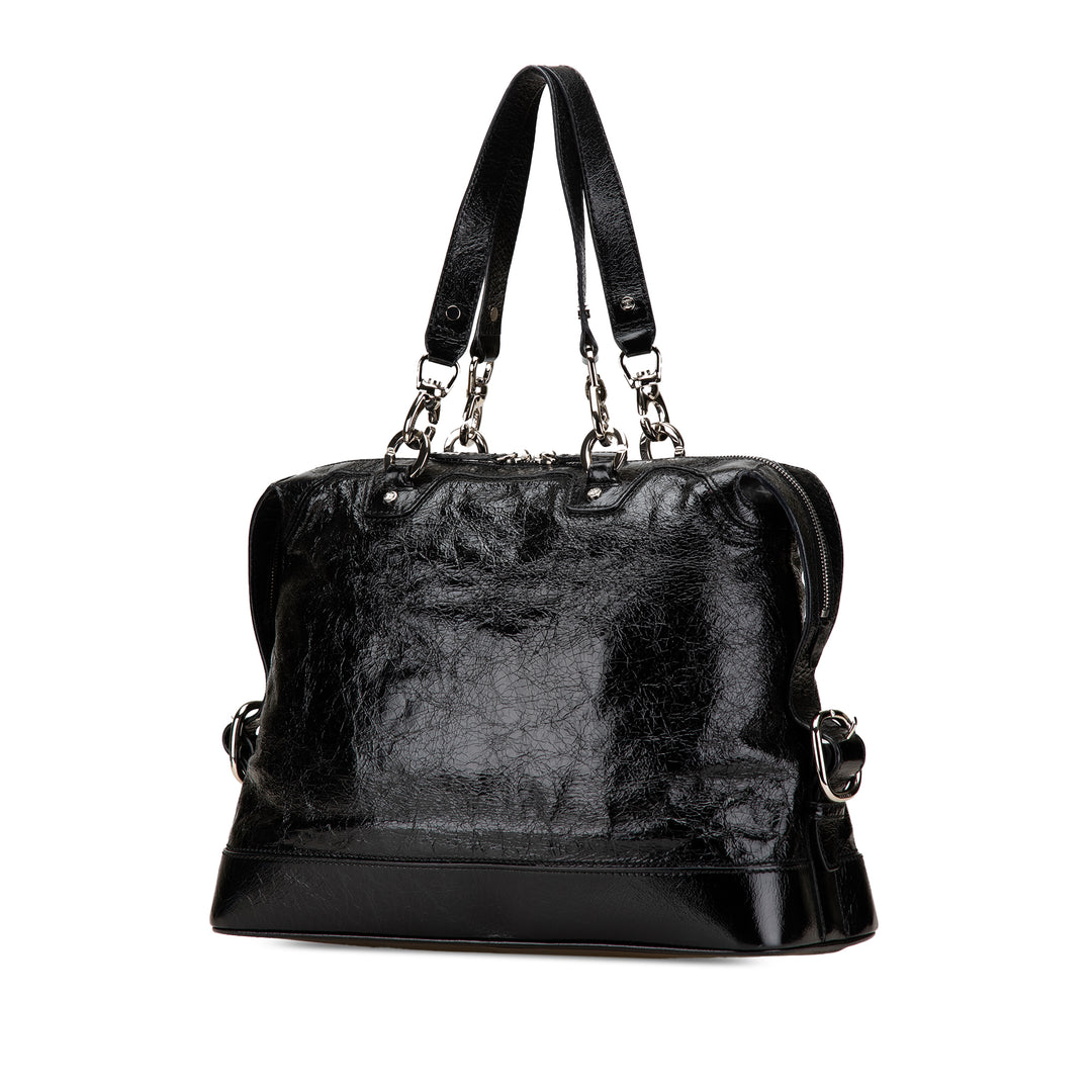 Crinkled Patent Macadam Tote Black - Gaby Paris