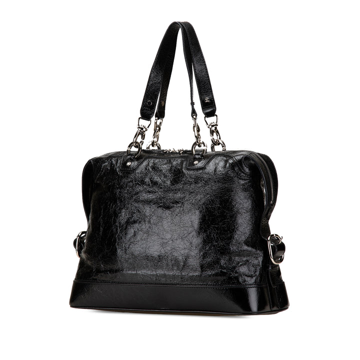 Crinkled Patent Macadam Tote Black - Gaby Paris