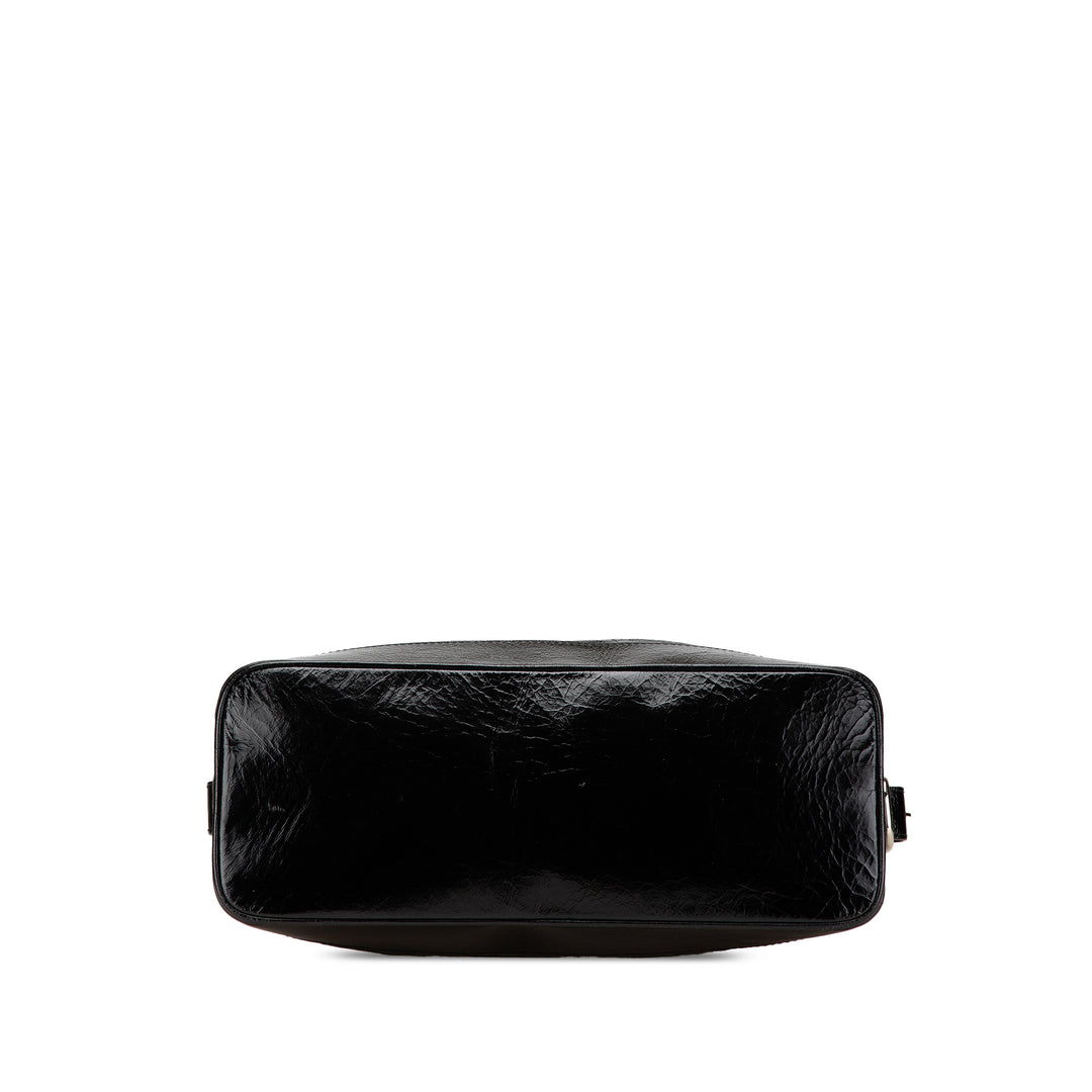 Crinkled Patent Macadam Tote Black - Gaby Paris