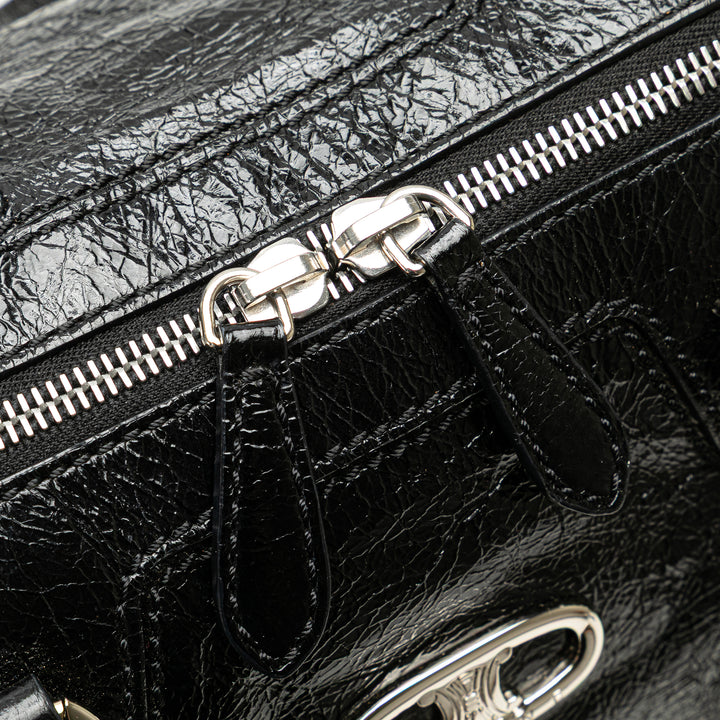 Crinkled Patent Macadam Tote Black - Gaby Paris