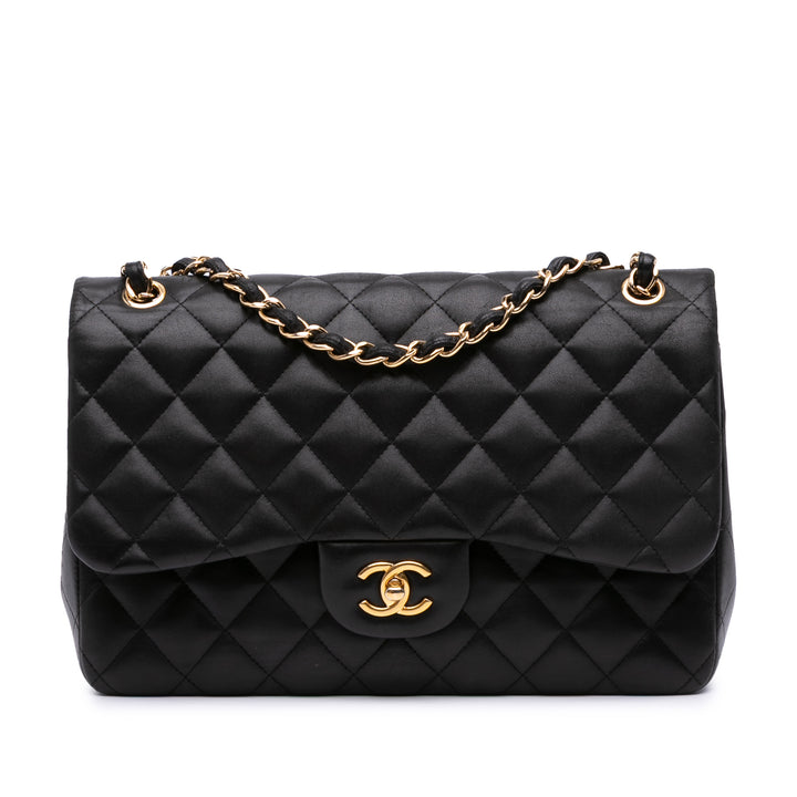 Jumbo Classic Lambskin Double Flap Black - Gaby Paris