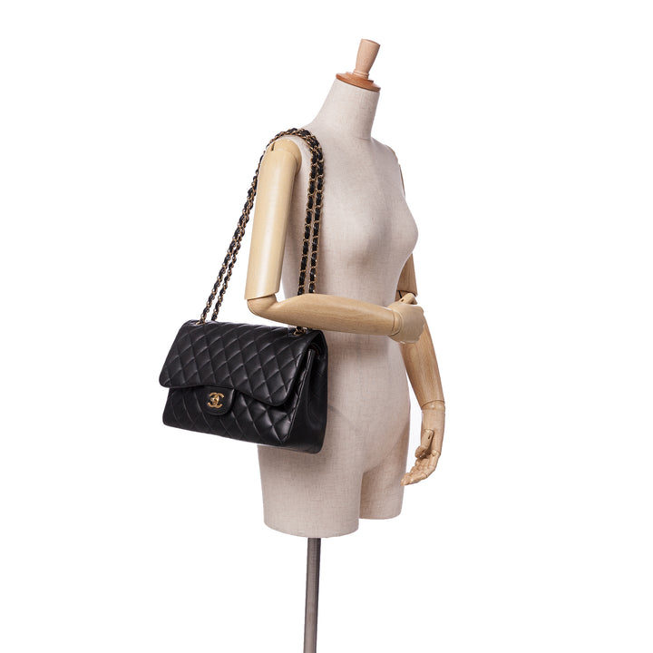 Jumbo Classic Lambskin Double Flap Black - Gaby Paris