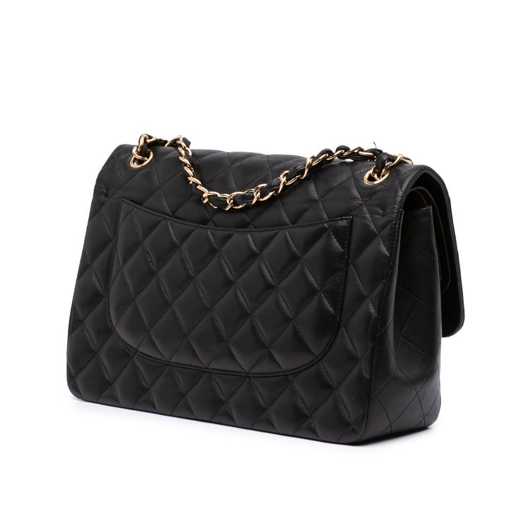 Jumbo Classic Lambskin Double Flap Black - Gaby Paris
