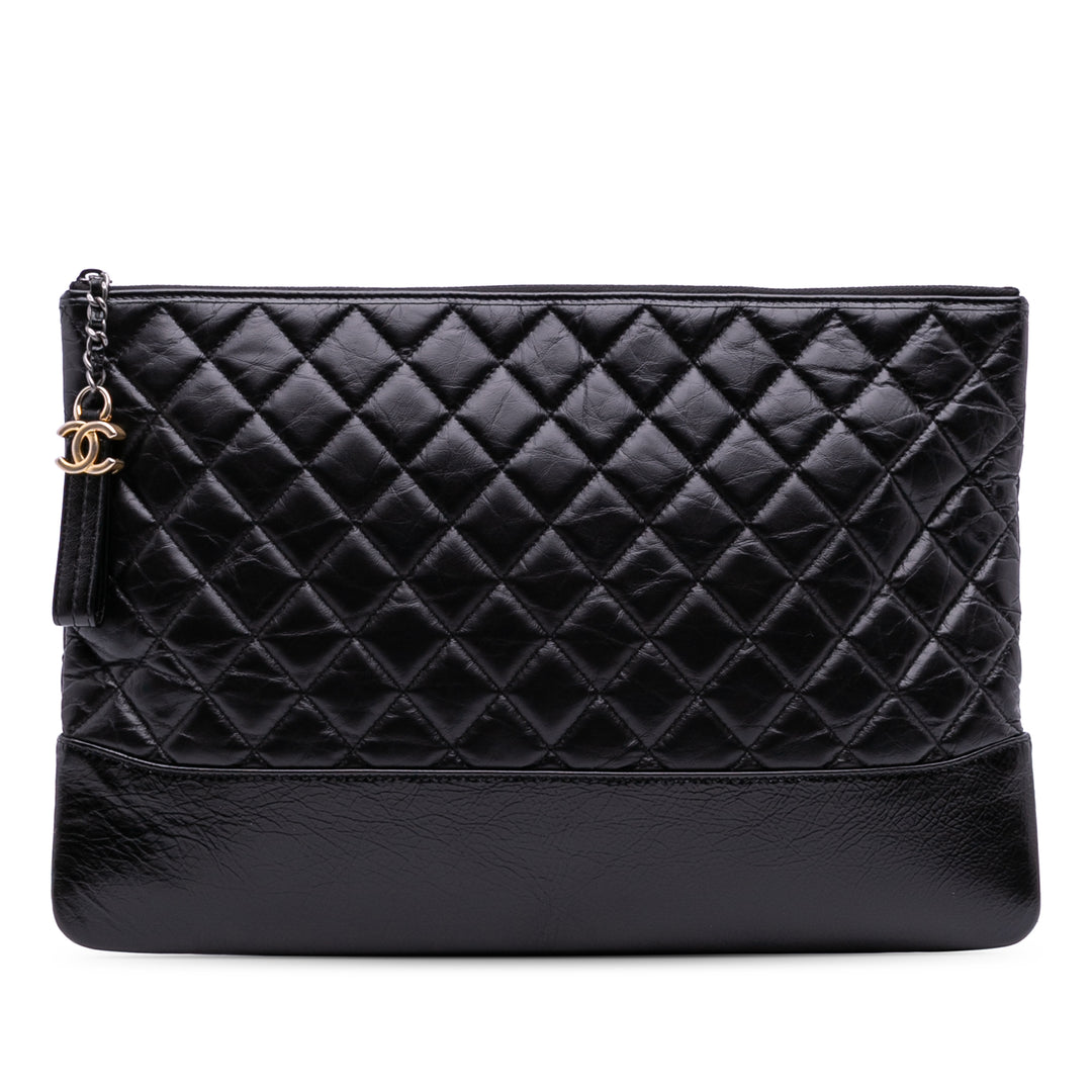Large Aged Calfskin Gabrielle O Case Clutch Black - Gaby Paris