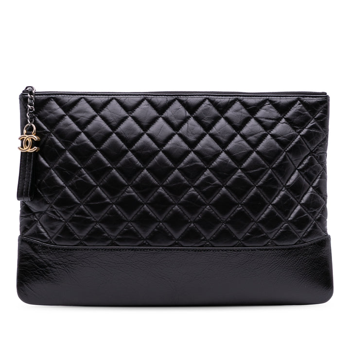 Large Aged Calfskin Gabrielle O Case Clutch Black - Gaby Paris