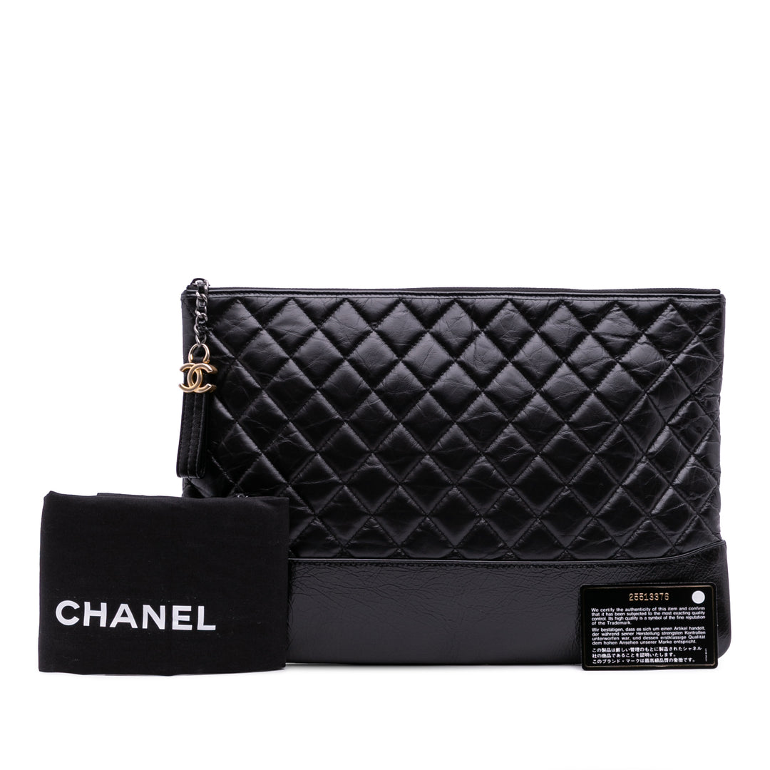 Large Aged Calfskin Gabrielle O Case Clutch Black - Gaby Paris
