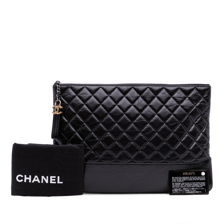 Large Aged Calfskin Gabrielle O Case Clutch Black - Gaby Paris