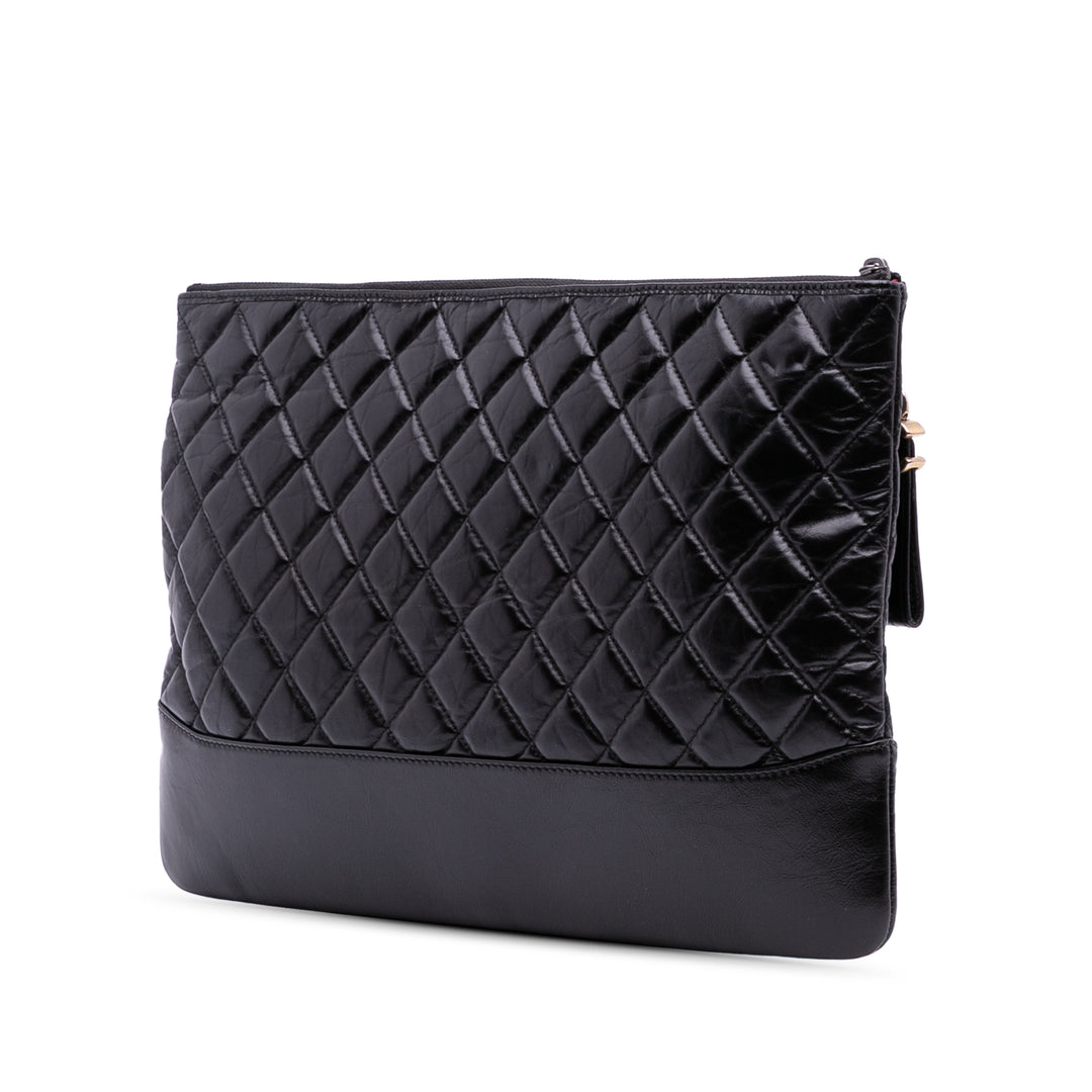 Large Aged Calfskin Gabrielle O Case Clutch Black - Gaby Paris