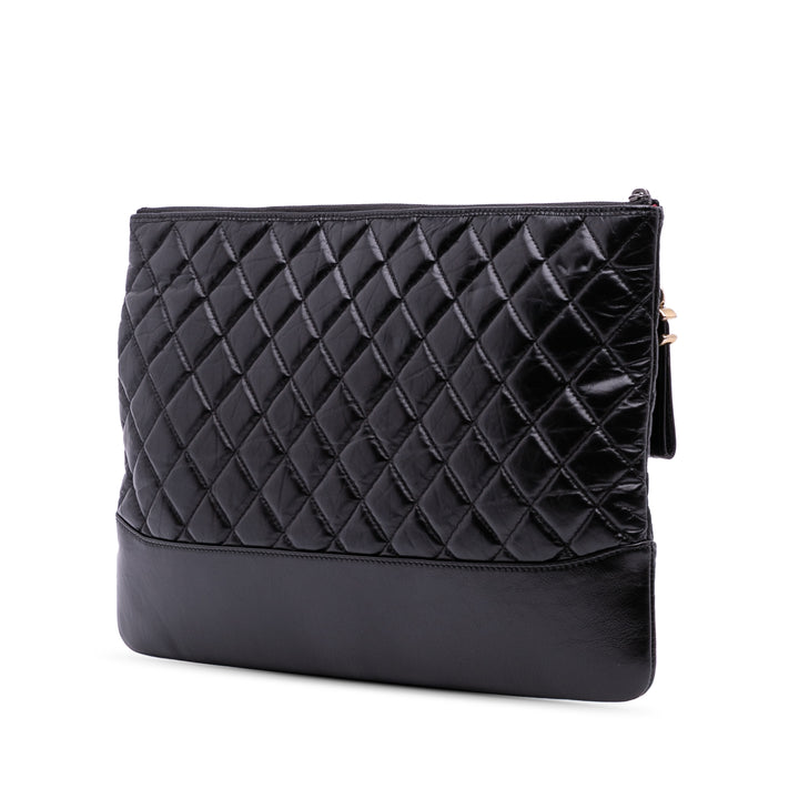 Large Aged Calfskin Gabrielle O Case Clutch Black - Gaby Paris