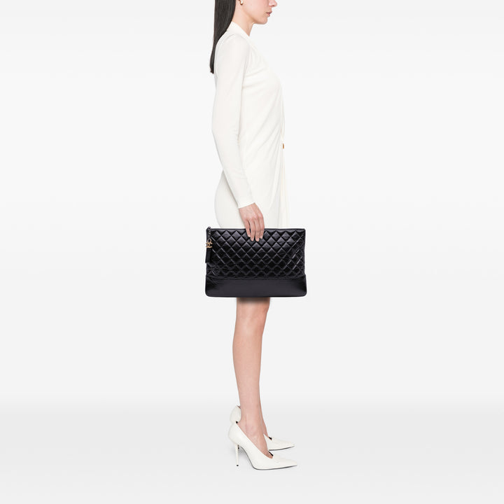 Large Aged Calfskin Gabrielle O Case Clutch Black - Gaby Paris