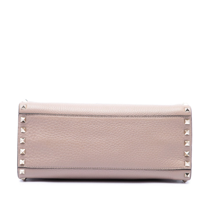 grainé Rockstud Flip Lock Cabas Cuir de veau grainé Marron