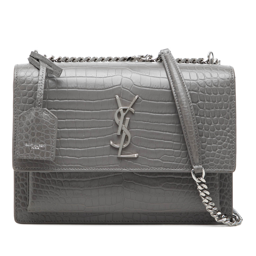 Saint Laurent Croc embossé Sunset Sac Moyen Gris – vue principale – GABY PARIS