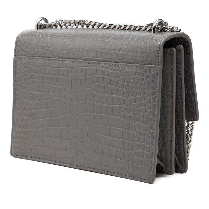 Saint Laurent Croc embossé Sunset Sac Moyen Gris – vue 2 – GABY PARIS