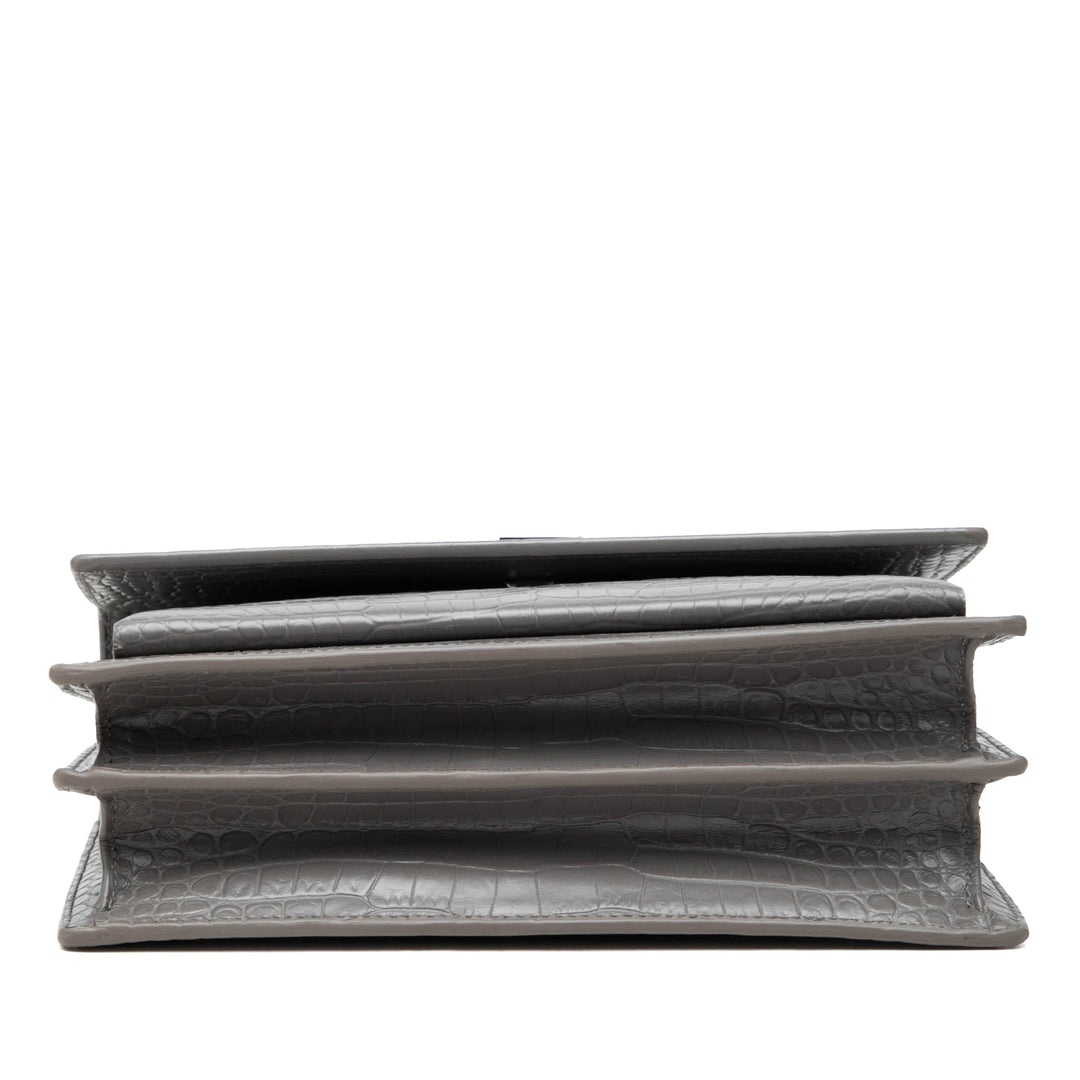 Saint Laurent Croc embossé Sunset Sac Moyen Gris – vue 3 – GABY PARIS