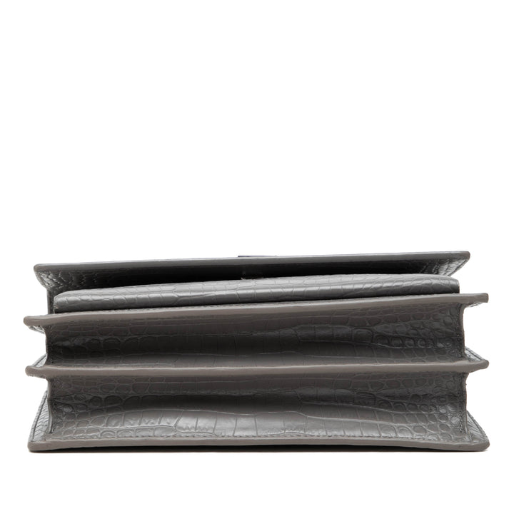 Saint Laurent Croc embossé Sunset Sac Moyen Gris – vue 3 – GABY PARIS