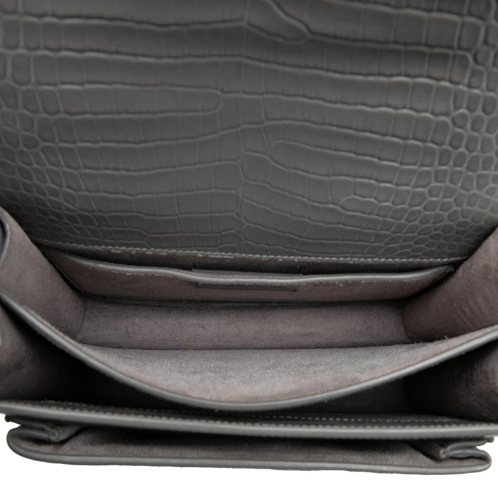 Saint Laurent Croc embossé Sunset Sac Moyen Gris – vue 4 – GABY PARIS