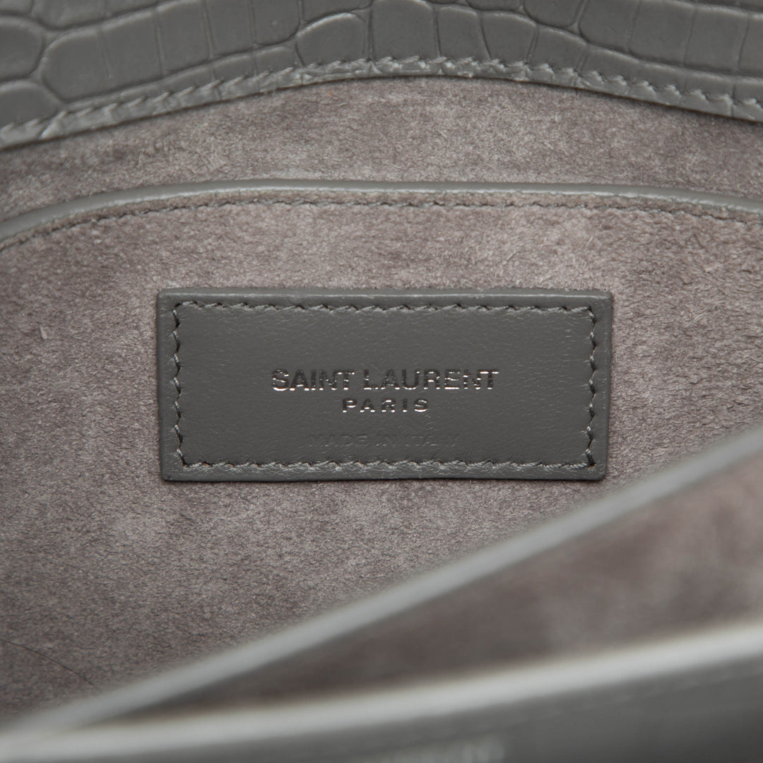 Saint Laurent Croc embossé Sunset Sac Moyen Gris – vue 5 – GABY PARIS