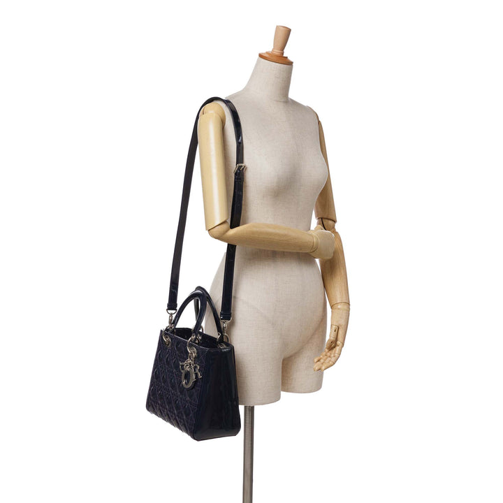 Medium Patent Cannage Lady Dior Blue - Gaby Paris