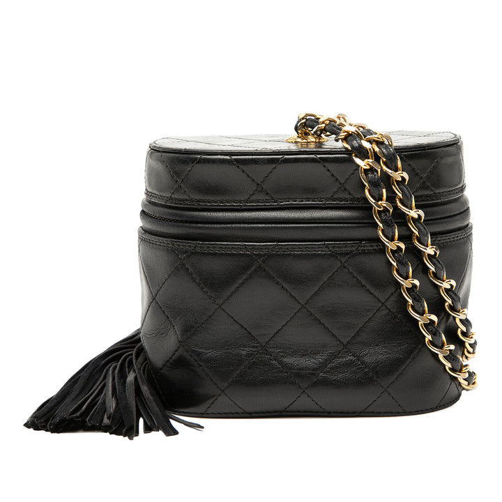 Chanel Matelassé Cuir d’agneau Pompon Vanity avec chaîne