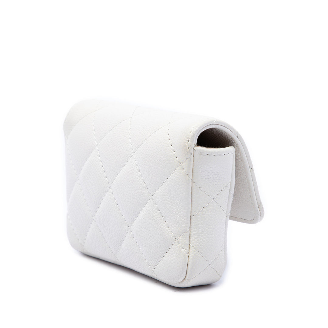 Matelassé Twist Your Boutons à rabat Chaîne Sac ceinture Cuir caviar Blanc
