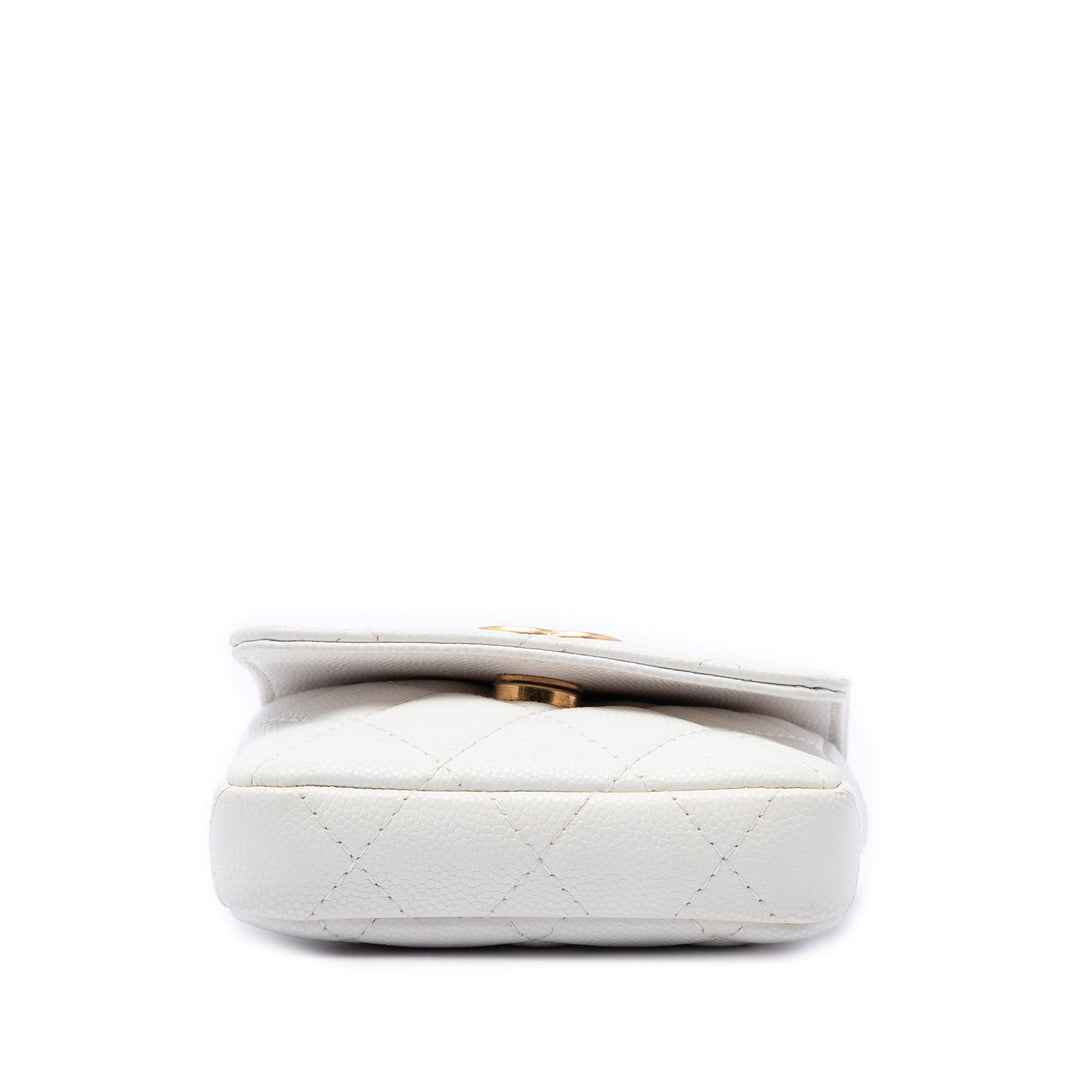 Matelassé Twist Your Boutons à rabat Chaîne Sac ceinture Cuir caviar Blanc