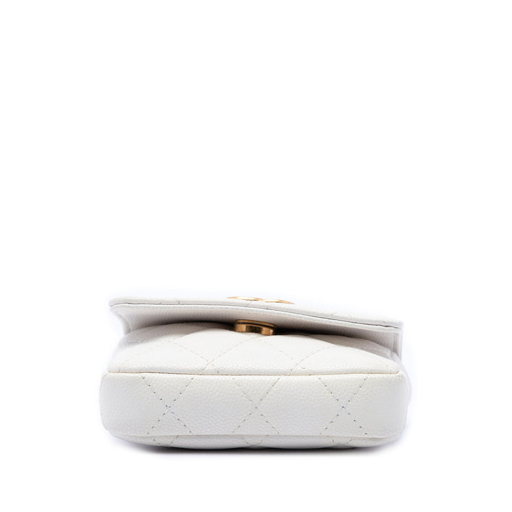 Matelassé Twist Your Boutons à rabat Chaîne Sac ceinture Cuir caviar Blanc