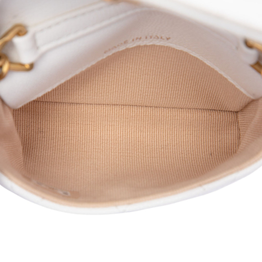 Matelassé Twist Your Boutons à rabat Chaîne Sac ceinture Cuir caviar Blanc