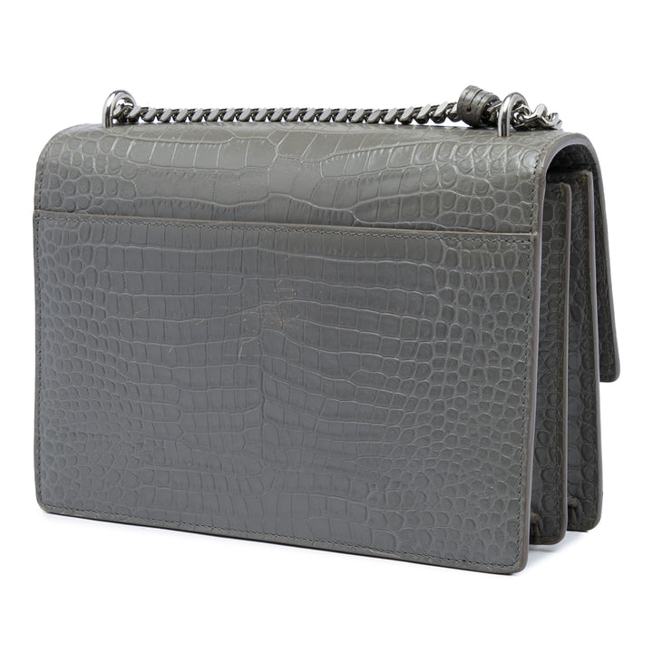 Saint Laurent Croc embossé Sunset Sac Moyen Gris
