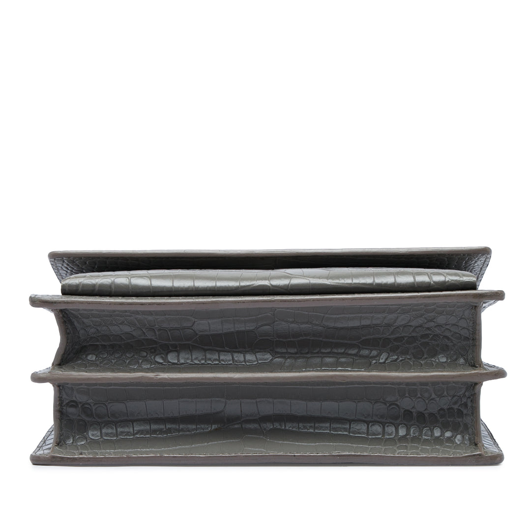 Saint Laurent Croc embossé Sunset Sac Moyen Gris