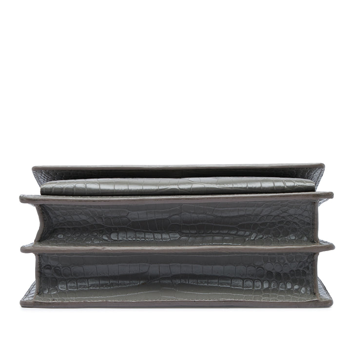 Saint Laurent Croc embossé Sunset Sac Moyen Gris