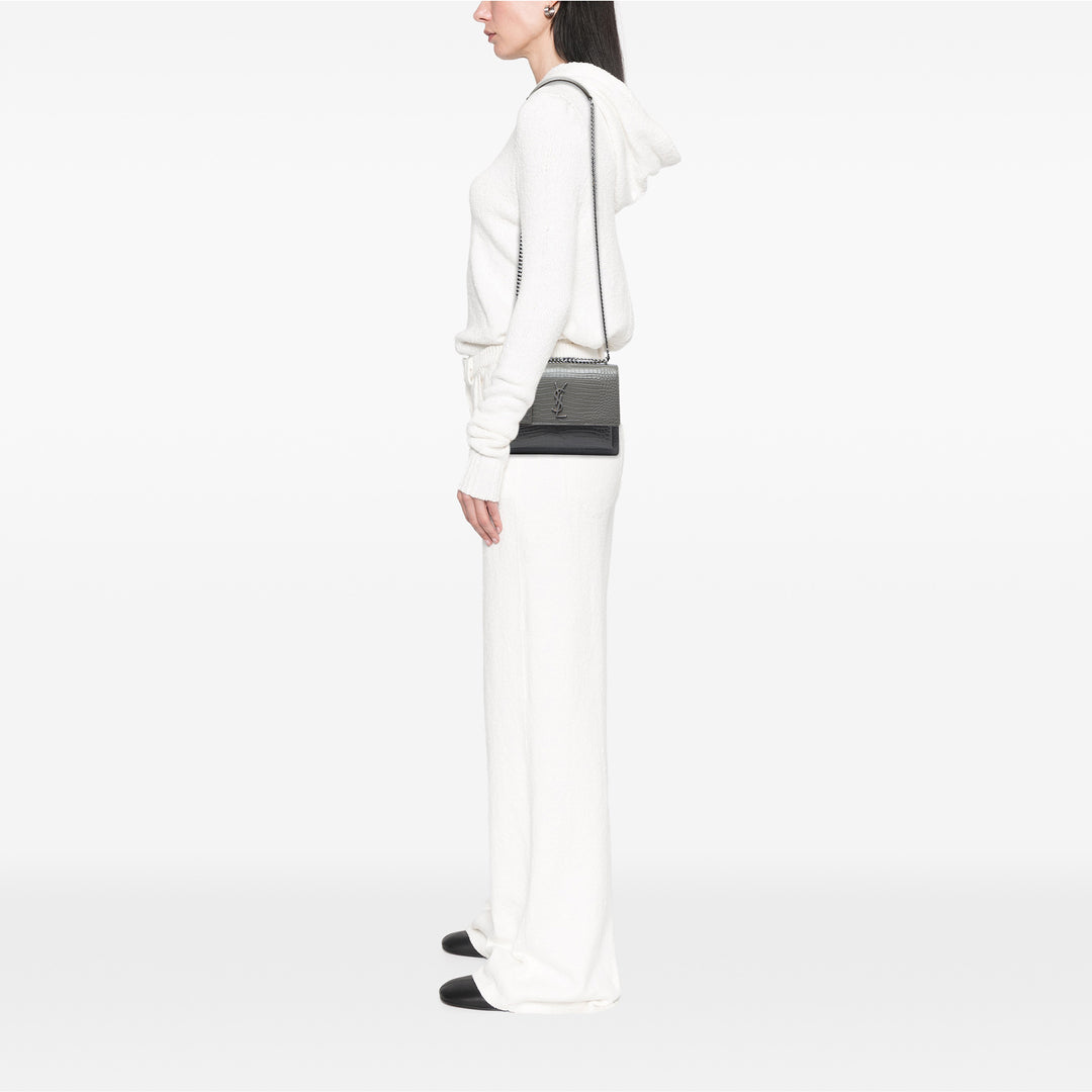 Saint Laurent Croc embossé Sunset Sac Moyen Gris