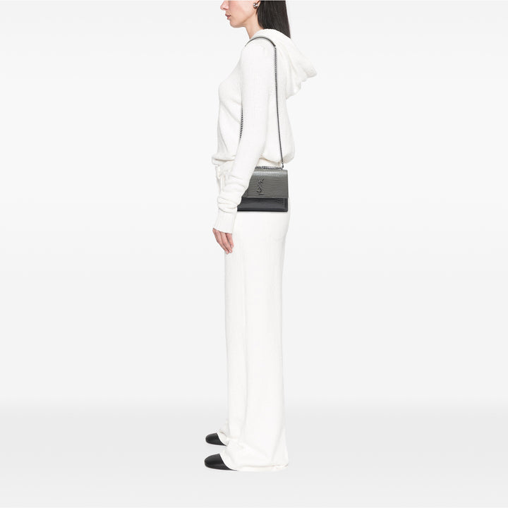 Saint Laurent Croc embossé Sunset Sac Moyen Gris