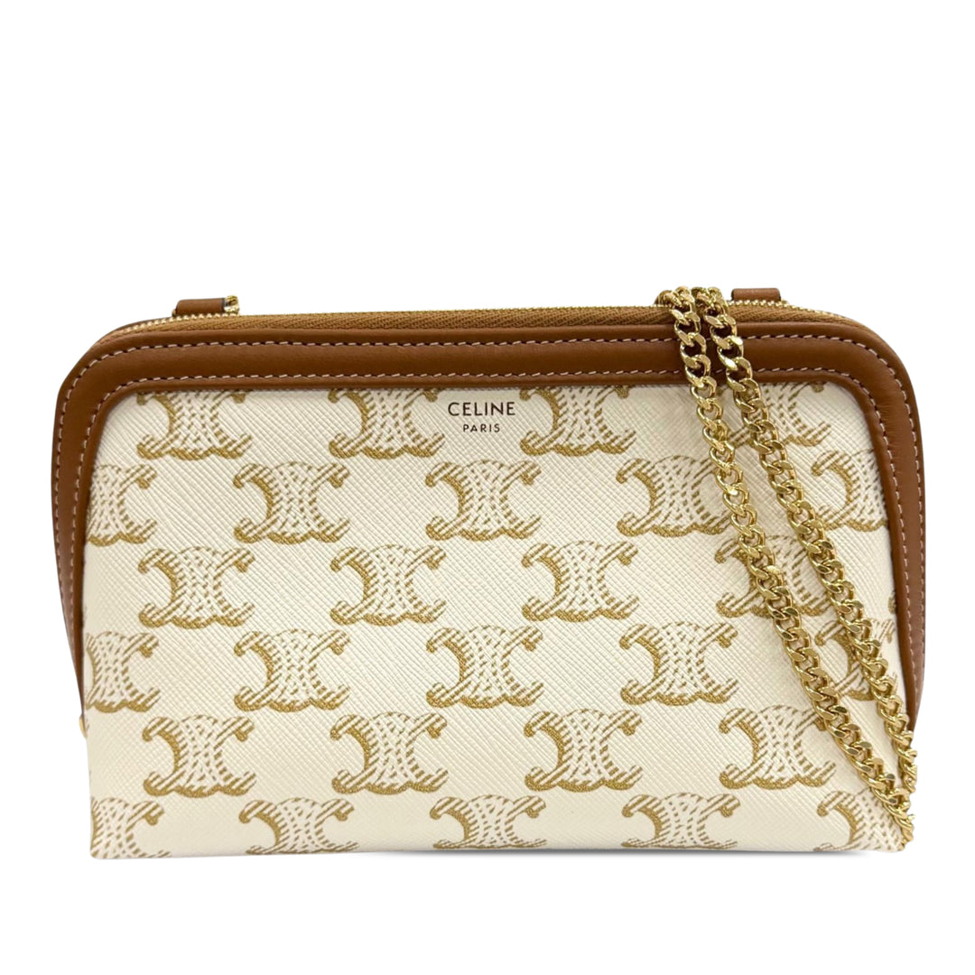 Triomphe Pochette avec chaîne Triomphe enduite Blanc