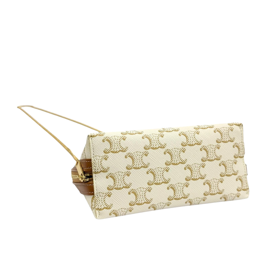 Triomphe Pochette avec chaîne Triomphe enduite Blanc