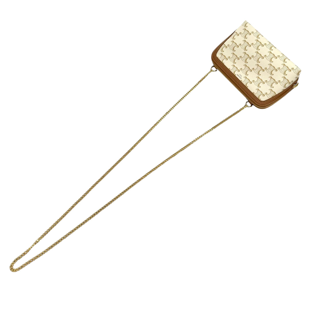 Triomphe Pochette avec chaîne Triomphe enduite Blanc