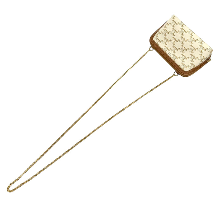 Triomphe Pochette avec chaîne Triomphe enduite Blanc