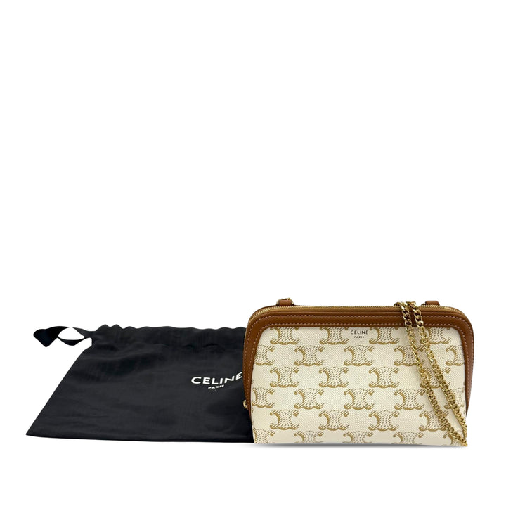 Triomphe Pochette avec chaîne Triomphe enduite Blanc
