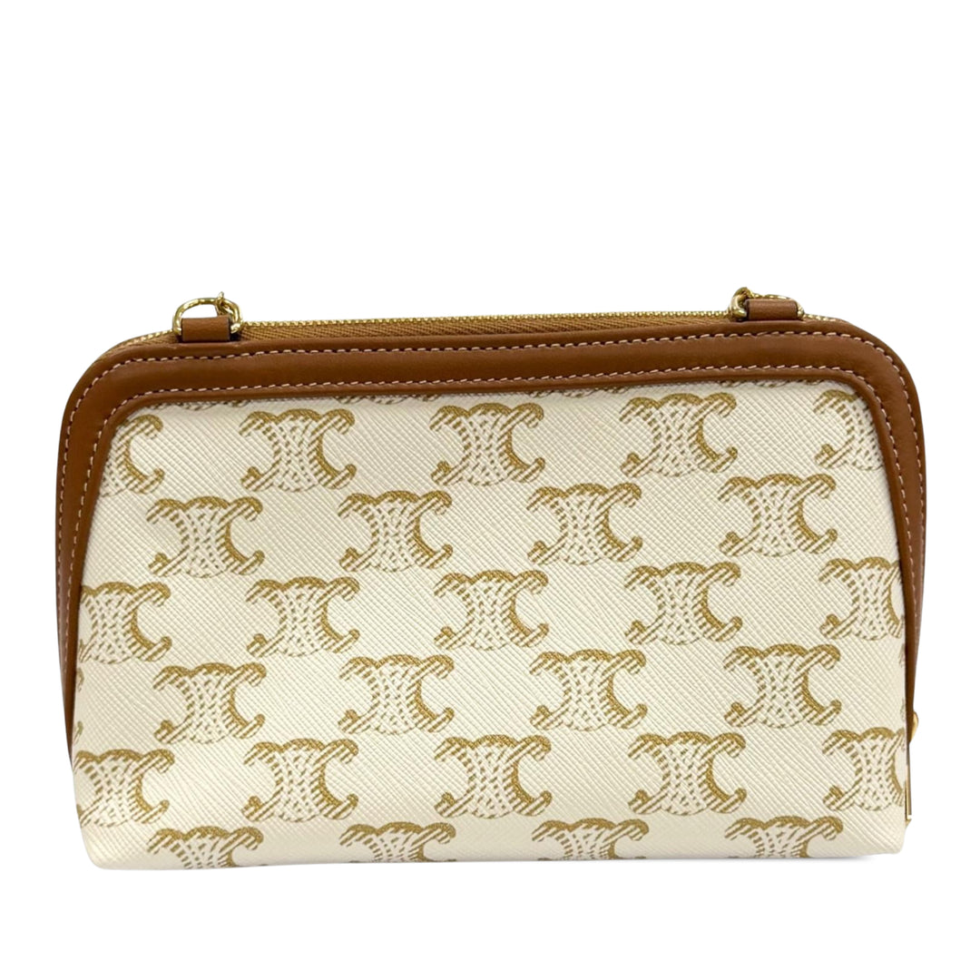 Triomphe Pochette avec chaîne Triomphe enduite Blanc