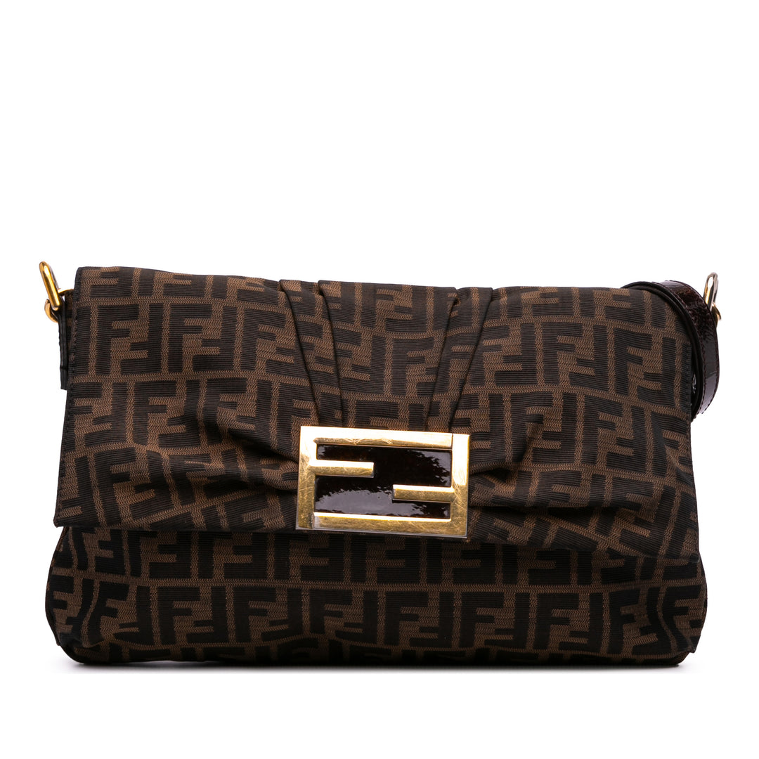 Large Zucca Canvas Mia Flap Shoulder Bag Brown - Gaby Paris