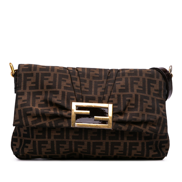 Large Zucca Canvas Mia Flap Shoulder Bag Brown - Gaby Paris