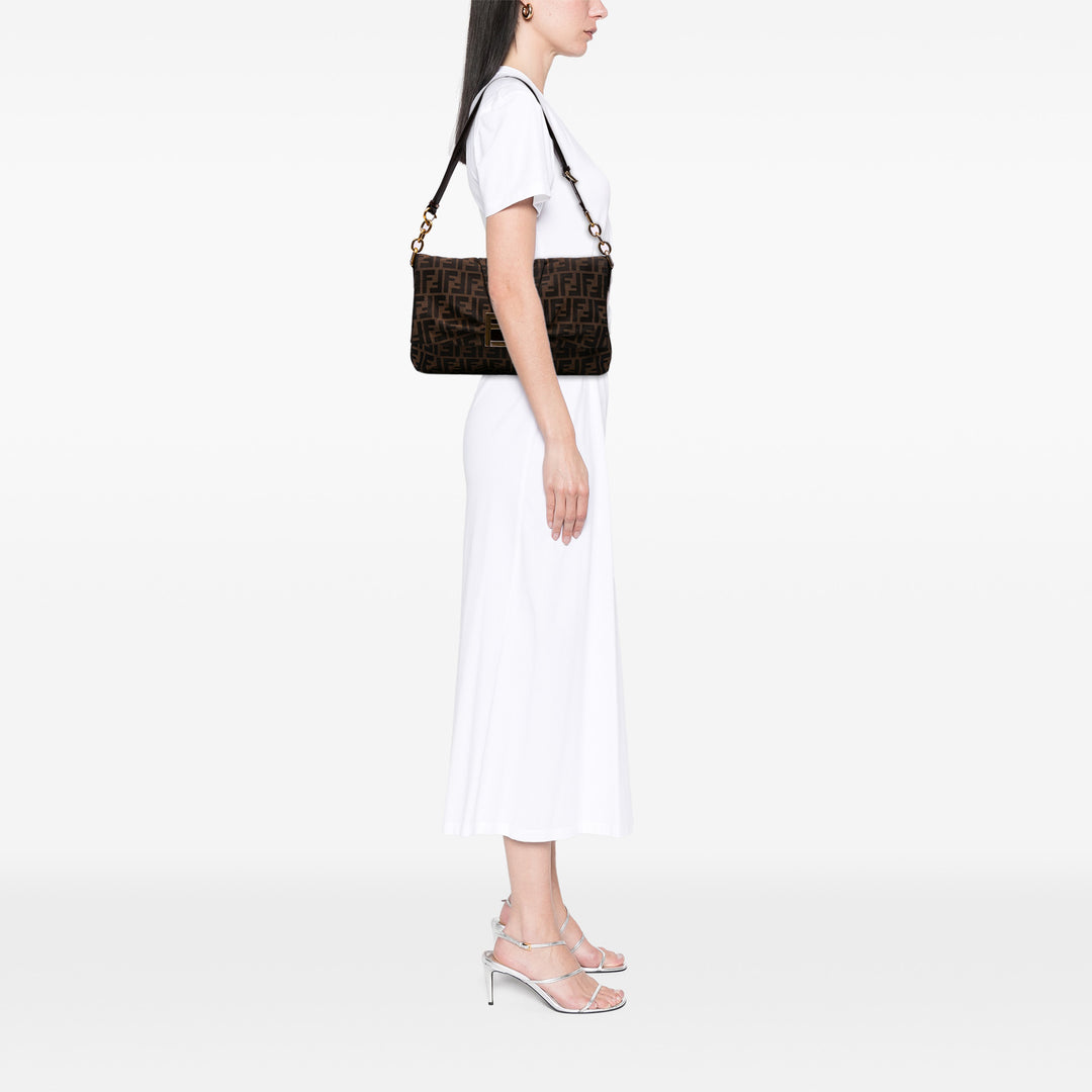 Large Zucca Canvas Mia Flap Shoulder Bag Brown - Gaby Paris