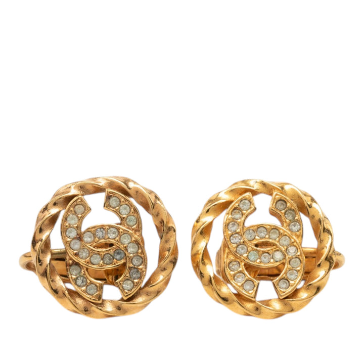 Chanel CC plaqué Strass Rond Rope Clip On Boucles d'oreilles